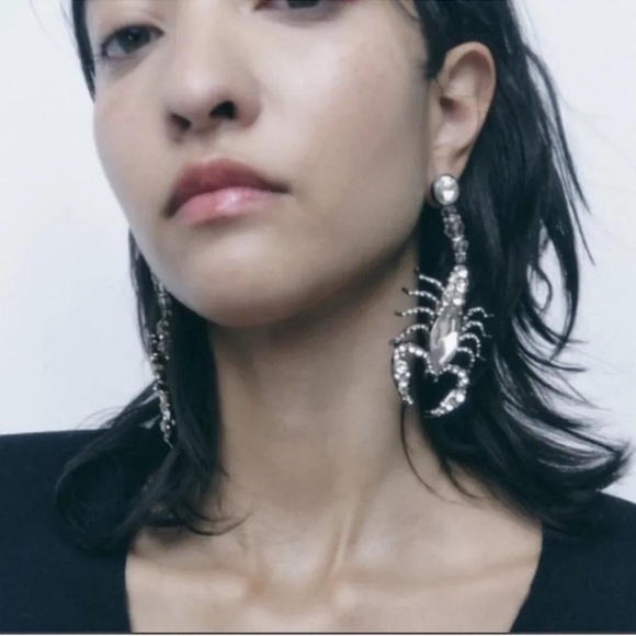 Zara Scorpion Crystal Drop Earrings - Picture 3 of 12